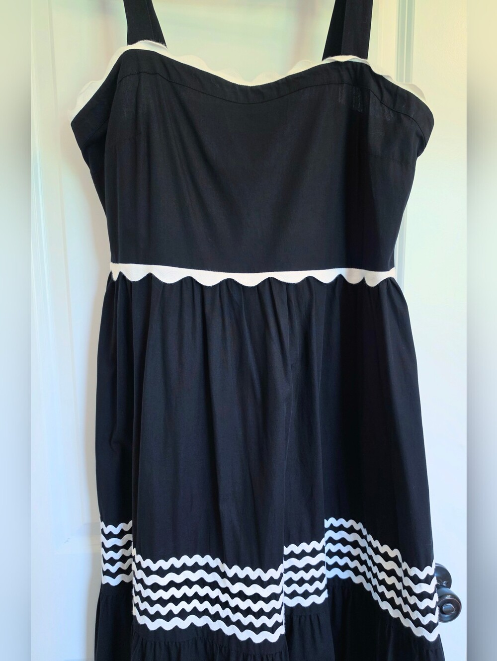 Crown & Ivy Black Maxi Sundress with White Scallop Trim